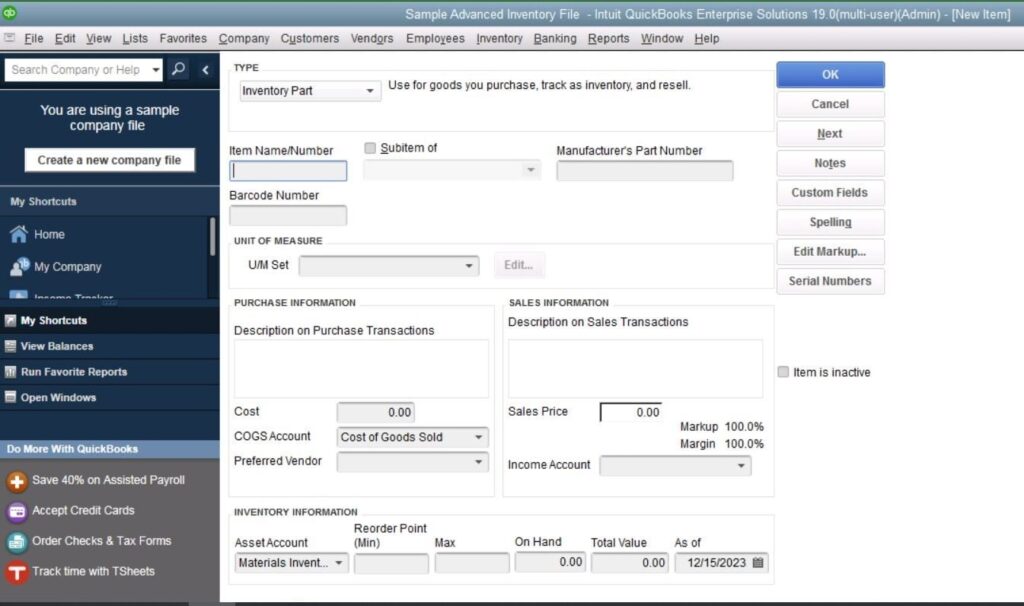 qUICKBOOKS DESKTOP INVENTORY WINDOW IMAGES