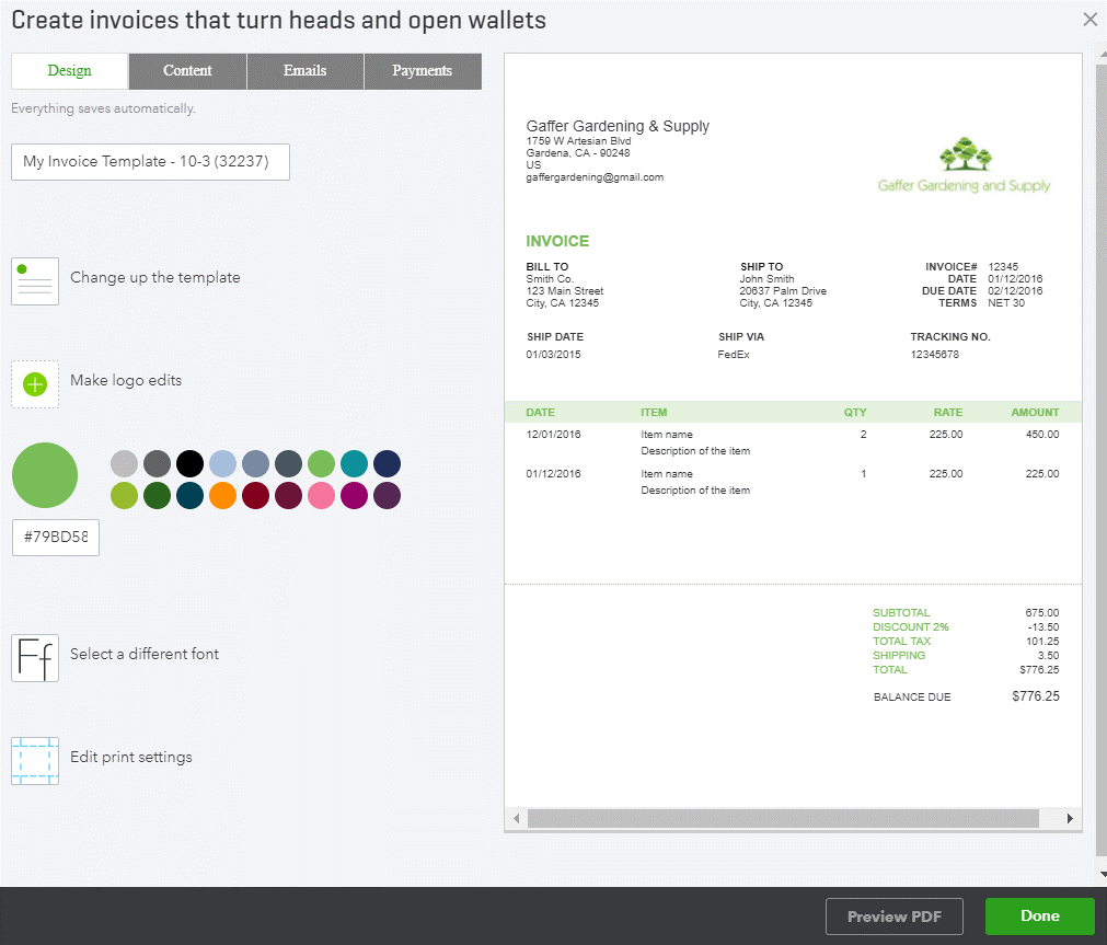 QBO invoice customization