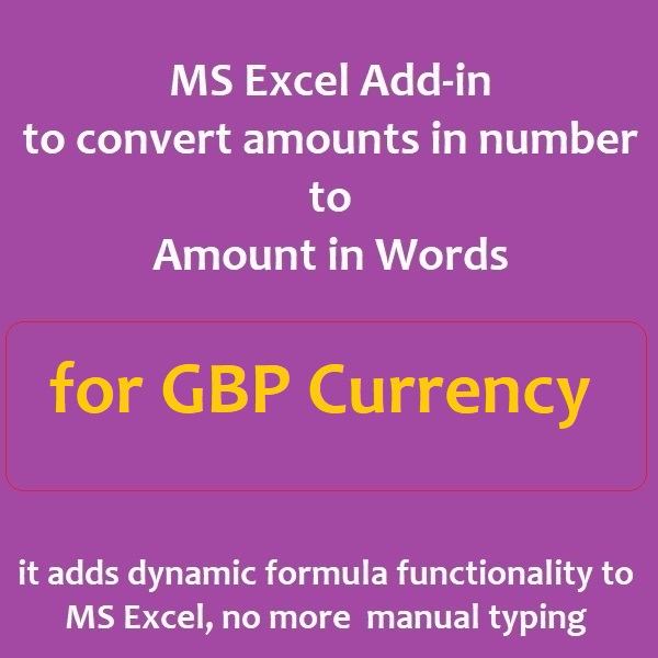 MS Excel Spell number addin for British Pound Sterling GBP