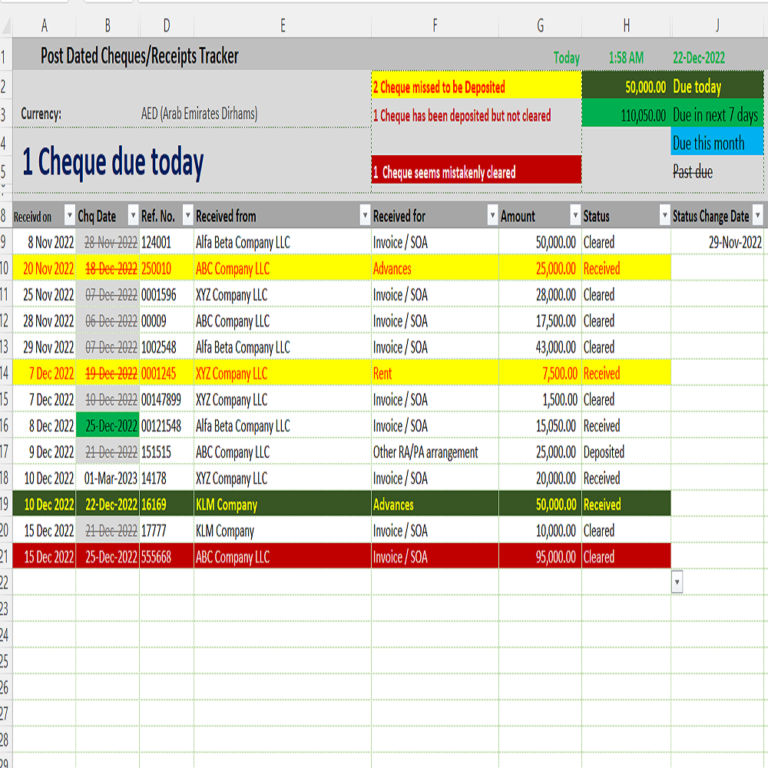 Download Post Dated Cheque PDC Received Tracker MS Excel