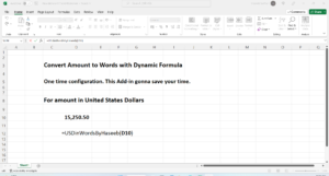USD Spell Number MS Excel Add-in screenshot - Acute consultants