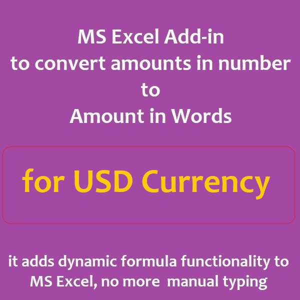 MS Excel Spell number addin for United States Dollar USD