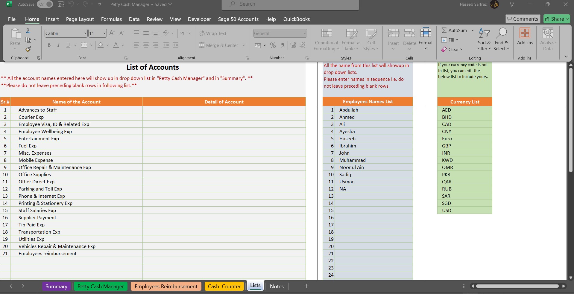 Acute Consultants petty cash management template List data view